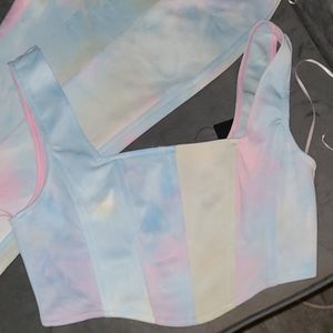 PASTEL MUTI-COLOR CROP CORSET/BELL BOTTOM SET💜💗